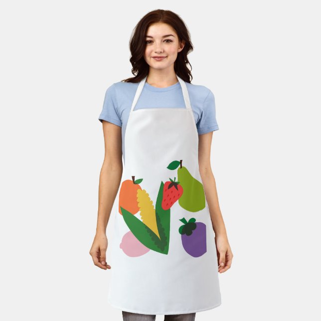 Delantal con estampado total, Frutas y verduras me (Gastado)
