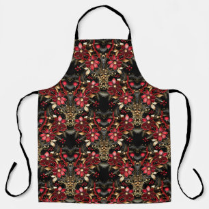 Delantal con Flores Decorativas Rojas para Fiestas