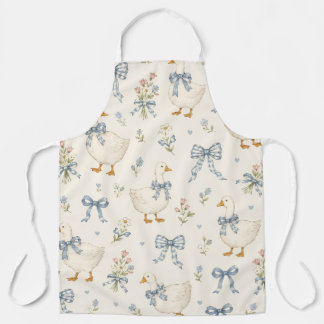 Delantal con Ganso Vintage y Lazo de Gingham Azul