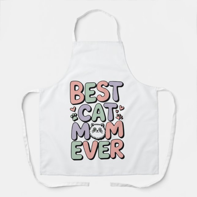 Delantal con Impresión Total de Mejor Mamá de Gato (Anverso)
