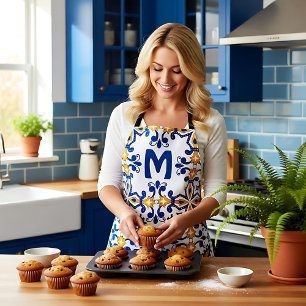 Delantal Con 💛 inicial 💙 azules y amarillos Azulejos