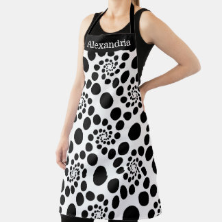Delantal con lunares negros y blancos de nombre mo
