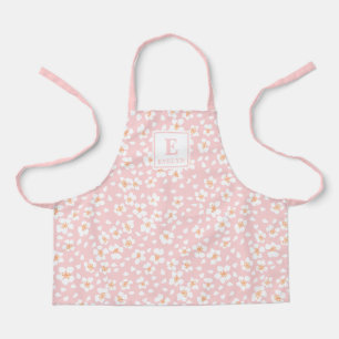 Delantal con monograma floral rosa para niñas o ma