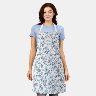Delantal con Monograma Toile Francés Azul Blanco