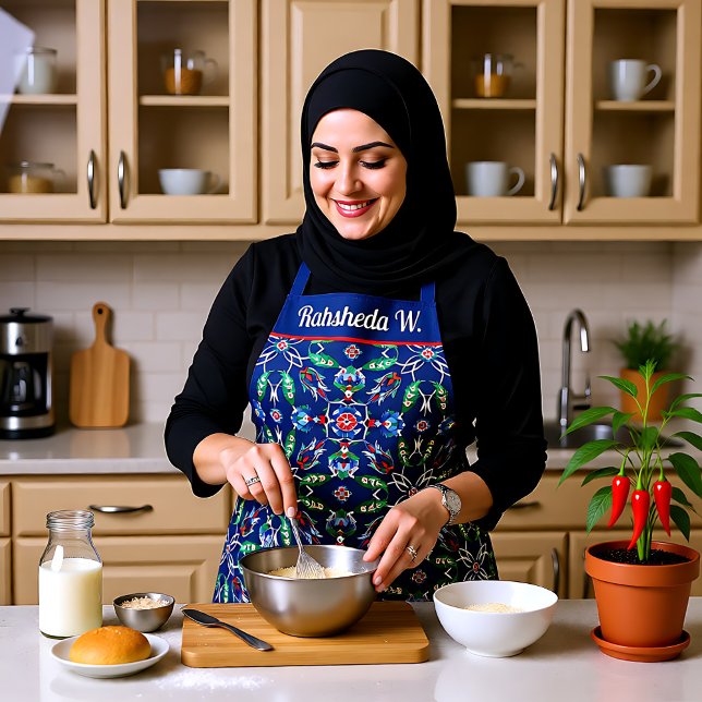 Delantal Con nombre 💙 bellas baldosas azules azules azules (With name 💙 Beautiful Blue Iznik Turkish tiles Apron)