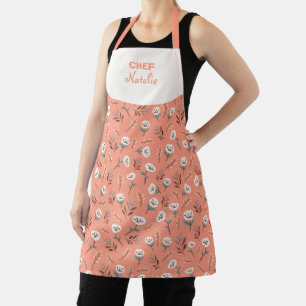Delantal con nombre personalizado de amapolas blan