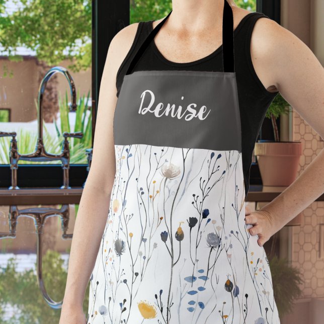 Delantal con nombre personalizado de flores silves (Subido por el creador)