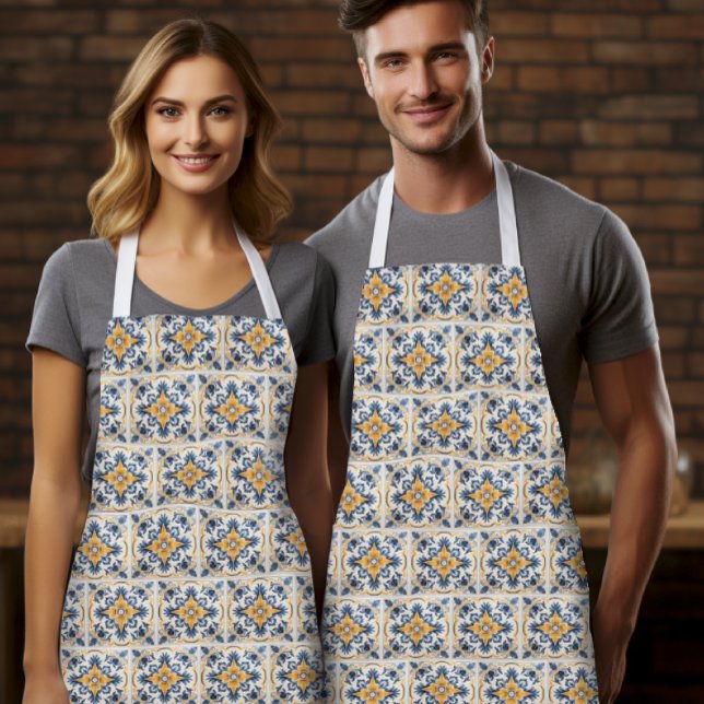 Delantal con Patrón de Baldosas Sicilianas Regalo  (Sicilian Tiles Pattern Apron - Traditional Sicily Heritage Gift)