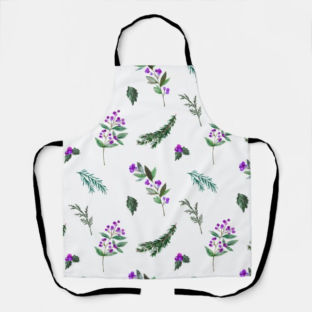 Delantal con patrón de flores rosadas en acuarela  (Anverso)