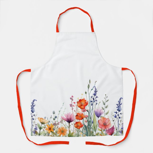 Delantal con patrón de flores silvestres en acuare (Anverso)