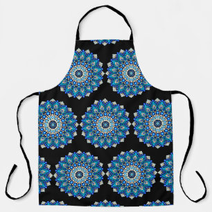 Delantal con patrón de mandala azul decoración flo