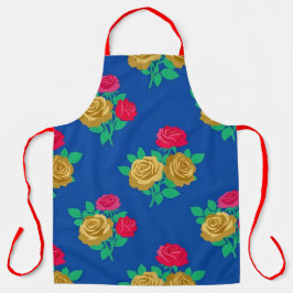 Delantal con Rosa Dorada y Azul Real en Negrita