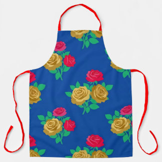Delantal con Rosa Dorada y Azul Real en Negrita