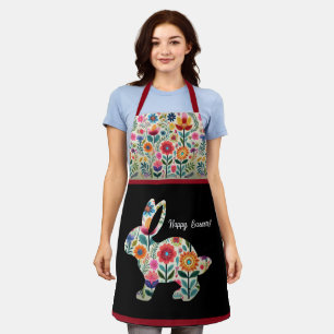 Delantal con silueta de conejo de Pascua floral Re