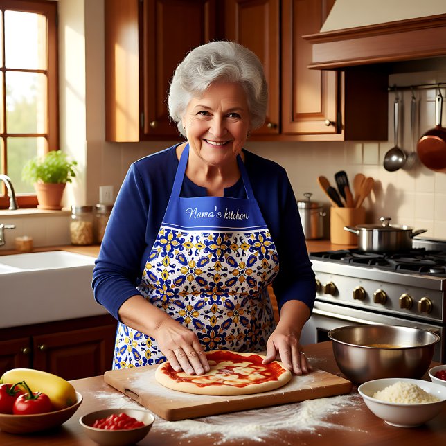 Delantal Con texto 💙 💛 Hermosos Azulejos azules y amarill (With text💙💛 Beautiful blue and yellow Azulejos Apron)