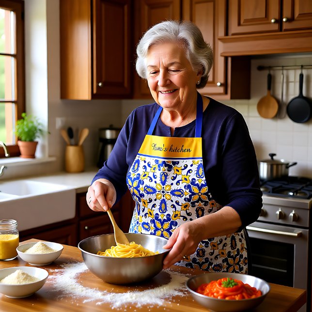 Delantal Con texto 💙 💛 Hermosos Azulejos azules y amarill (With text💙💛 Beautiful blue and yellow Azulejos Apron)