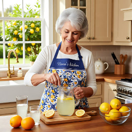 Delantal Con texto 🍋 Lemon Azulejo con elementos azules