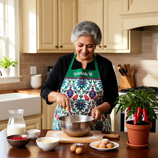 Delantal Con un nombre 💙 ❤️ 💚 bellas baldosas turcas (With name 💙❤️💚 Beautiful Turkish tiles Apron)