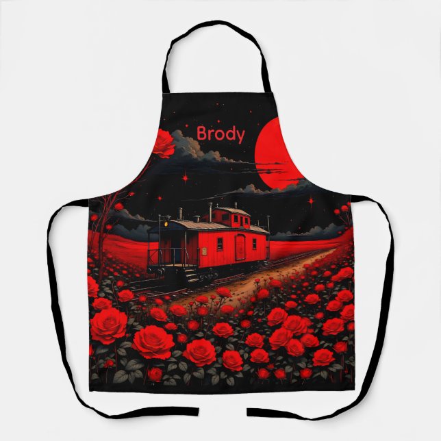 Delantal con Vagón de Caja de Tren y Rosas  (Anverso)