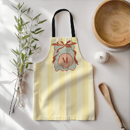 Delantal Concha costera retro monograma personalizado