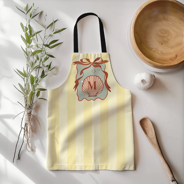 Delantal Concha costera retro monograma personalizado (Subido por el creador)