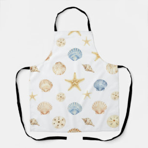 Delantal Conchas de agua y estrellas de mar Patrón costero