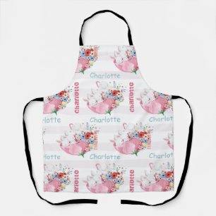 Delantal Conejitos Lindos en Patrón de Paraguas Floral Rosa