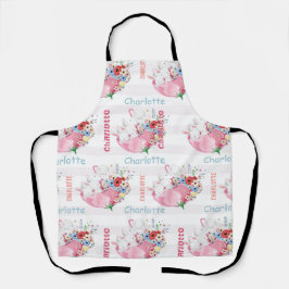 Delantal Conejitos Lindos en Patrón de Paraguas Floral Rosa