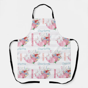 Delantal Conejitos Lindos en Patrón de Paraguas Floral Rosa