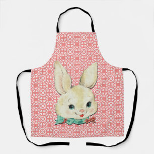 Delantal Conejo blanco de Pascua 0n Flor Apron blanco y ros