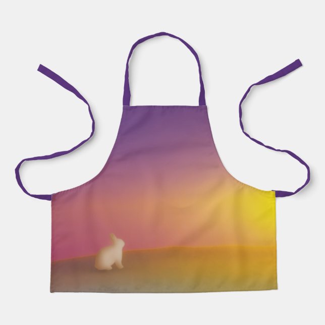 Delantal Conejo conejo blanco lindo en la colina de Grassy  (Anverso)