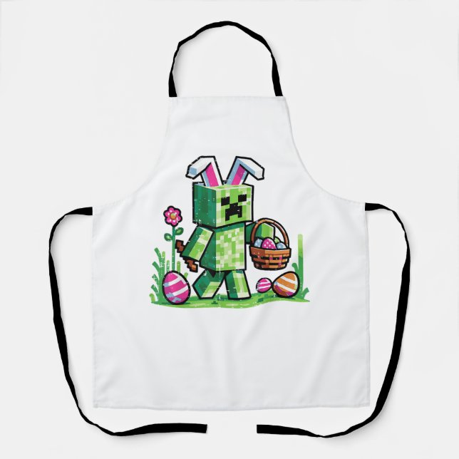 Delantal Conejo de Pascua de Pixel Gaming Cazando Huevos Ni (Anverso)