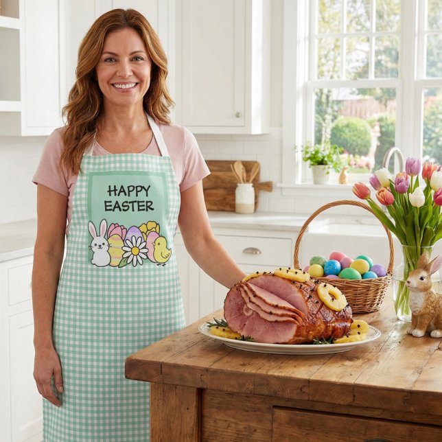 Delantal Conejo de Pascua Feliz Gingham Verde (Subido por el creador)