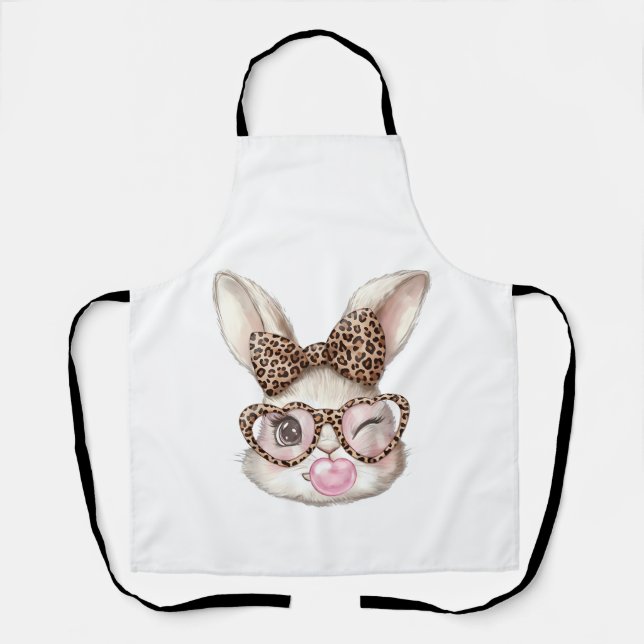 Delantal Conejo de Pascua Gafas Lindas Leopardo Conejo Cone (Anverso)