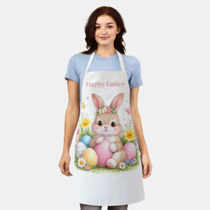 Delantal Conejo de Pascua vintage con acuarela de rubor ros