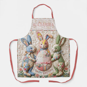 Delantal Conejo de Pascua Vintage Estampado de Colcha de Pa