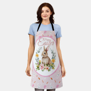 Delantal Conejo Floral Corona de Pascua Aquarela Adorable