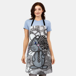 Delantal Conejo gris caprichoso Zentangle Cuadro de ajedrez