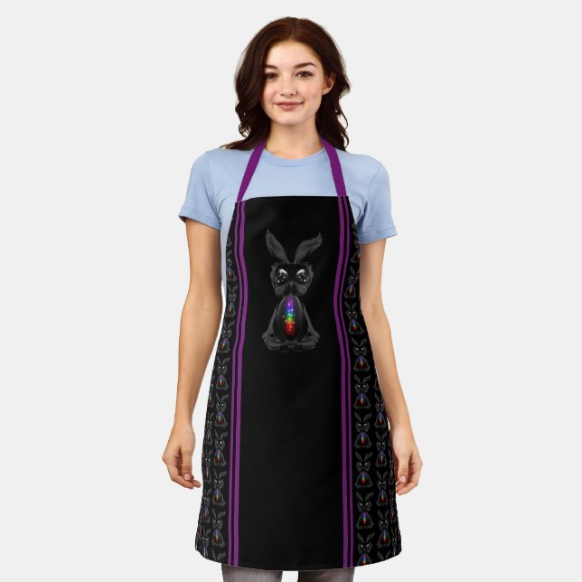 Delantal Conejo negro lindo con alma arcoiris chakra (Gastado)