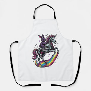 Delantal Conejo Oscuro Montando Unicornio Esqueleto Grabado