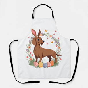 Delantal Conejo Perro Dachshund Vintage de Pascua con Huevo