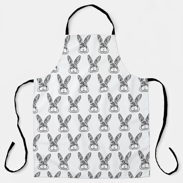 Delantal Conejo tribal blanco y negro (Anverso)