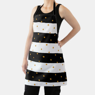 Delantal Confeti dorado elegante sobre rayas negras y blanc
