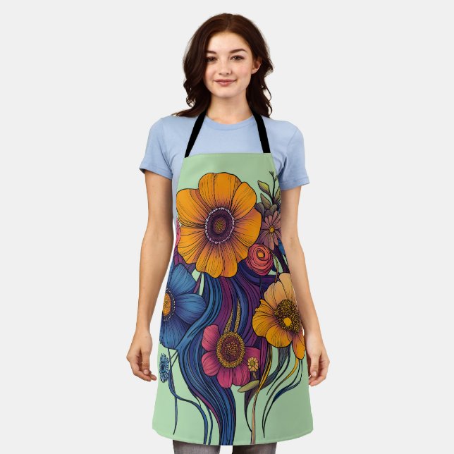 Delantal Conjunto artístico de hermosas flores (Gastado)