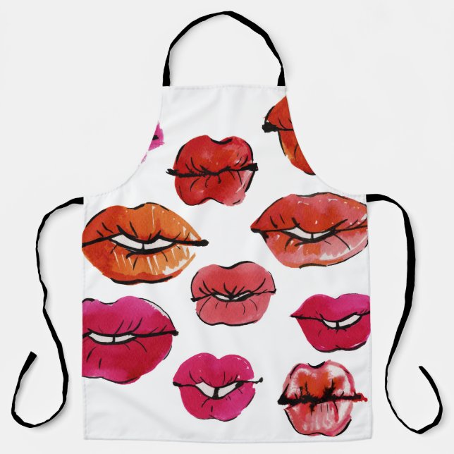 Delantal Conjunto de labios de tinta y acuarela (Anverso)