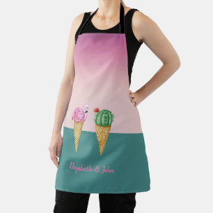 Delantal Conos de helado coloridos Cactus Flamingos rosas