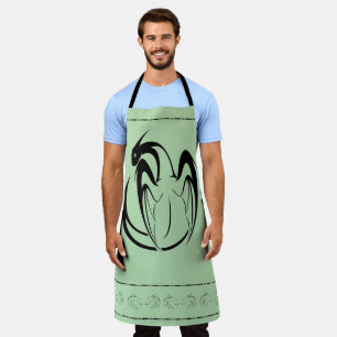 Delantal Contorno de dragón mítico blanco y negro