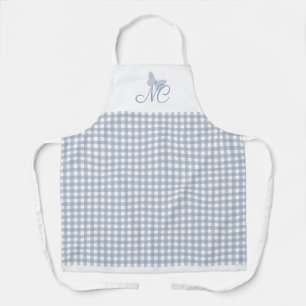 Delantal Controles de Gingham azul turbio monograma