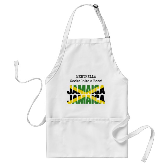 Delantal COOKS personalizados COMO UN JEFE DE Jamaica (Frente)