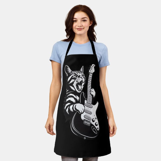 Delantal Cool Music Love | Rock Cat Playing Electric Guitar (Gastado)